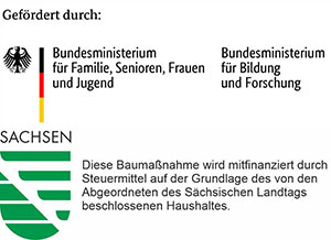 Logo Fördermittel Bundesministerium für Familie, Senioren, Frauen und Jugend sowie Freistaat Sachsen Logo Fördermittel Bundesministerium für Familie, Senioren, Frauen und Jugend sowie Freistaat Sachsen